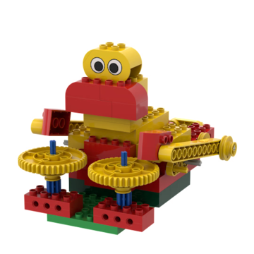 Young students experimenting with DUPLO gears and bricks.